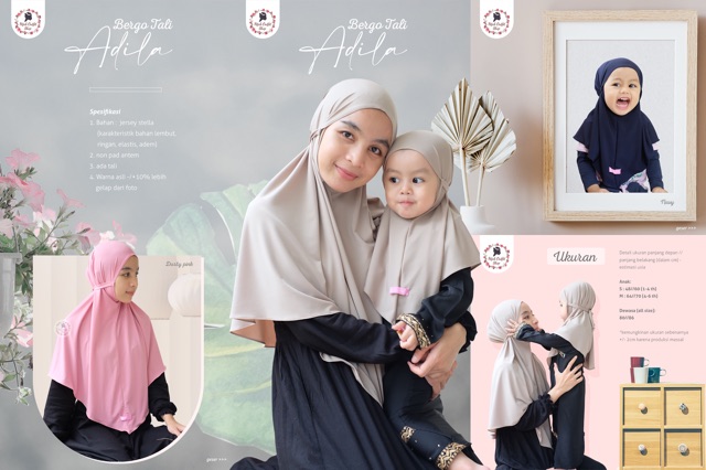 bergo tali adila / bergo tali daily / bergo tali couple anak dan ibu