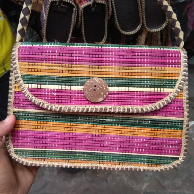 TAS SELEMPANG PERSEGI PANJANG BESAR BAHAN LIDI WARNA - SLING BAG WANITA OOTD MURAH