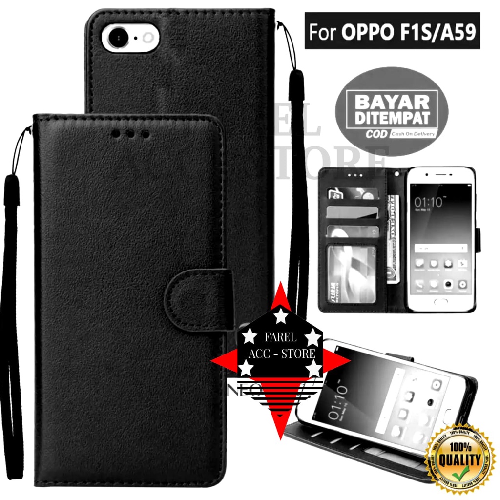 LEATHER CASE FLIP UNTUK OPPO F1S A59 FLIP COVER KULIT SARUNG BUKU DOMPET-CASING WALLET LEATHER CASE OPPO F1S/A59