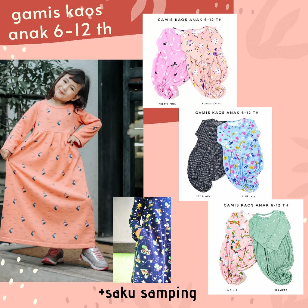 GAMIS KAOS ANAK 6-12th/GAMIS ANAK HARIAN (BAHAN KAOS SEDANG), gamis anak SD