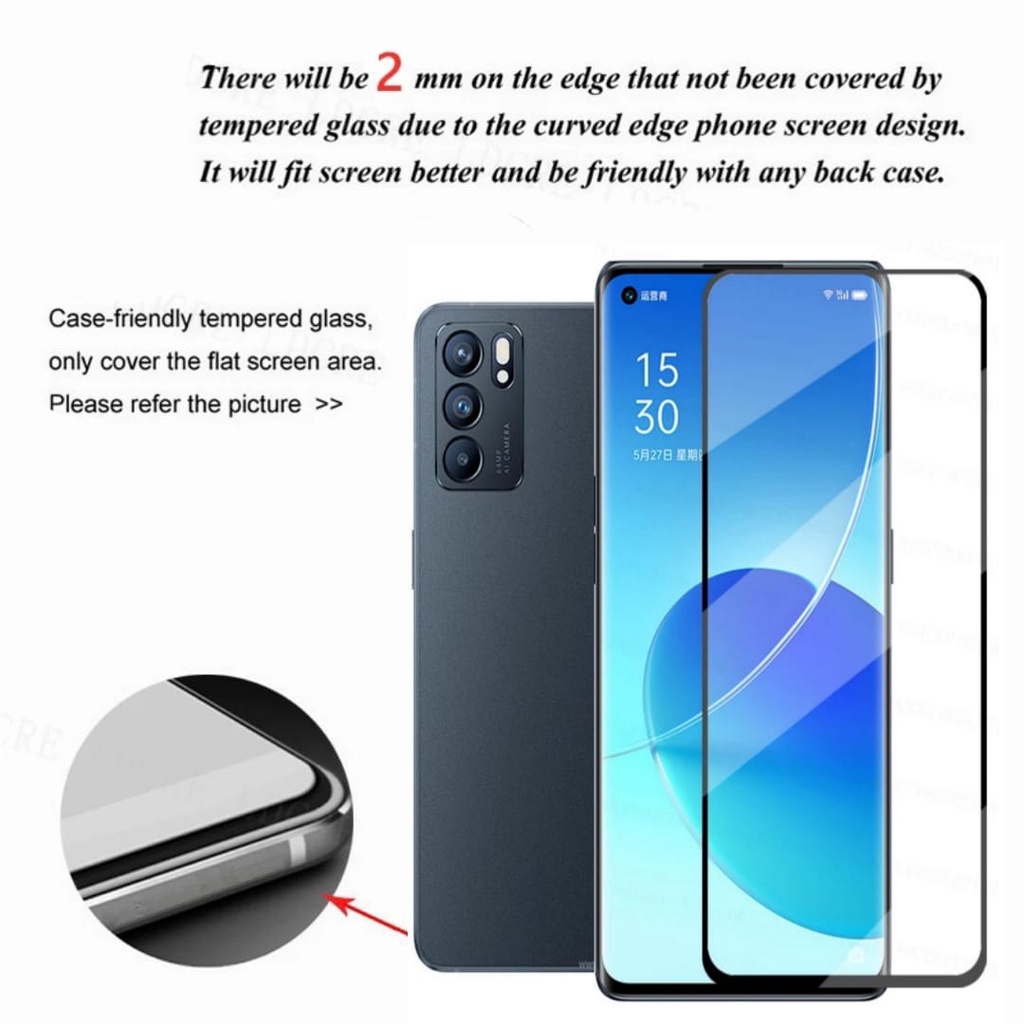 PROMO Tempered Glass OPPO RENO 6 5G TG Layar FULL COVER Black Premium Screen, Protector FULL Screen