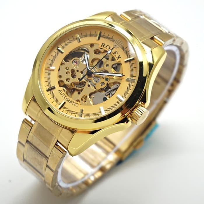 JAM TANGAN PRIA ROLEX SKELETON AUTOMATIC GOLD