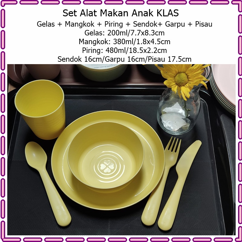 [6in1] Set Alat Makan Anak KLAS Gelas + Mangkok + Piring + Sendok+ Garpu + Pisau