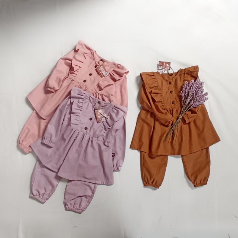 MUZA  Tunik Set - Setelan Tunik Lucu Gemas Anak 1-6 Tahun Linen Rami Adem Nyaman