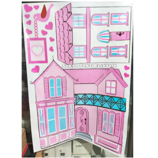 WALLSTICKER STIKER DINDING ANAK RUMAH BARBIE PINK 50X70CM X 4 LEMBAR