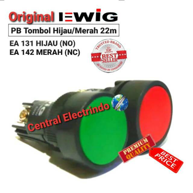 Push Button Tombol EWIG XB2 HIJAU(NO)/MERAH (NC) 22mm.