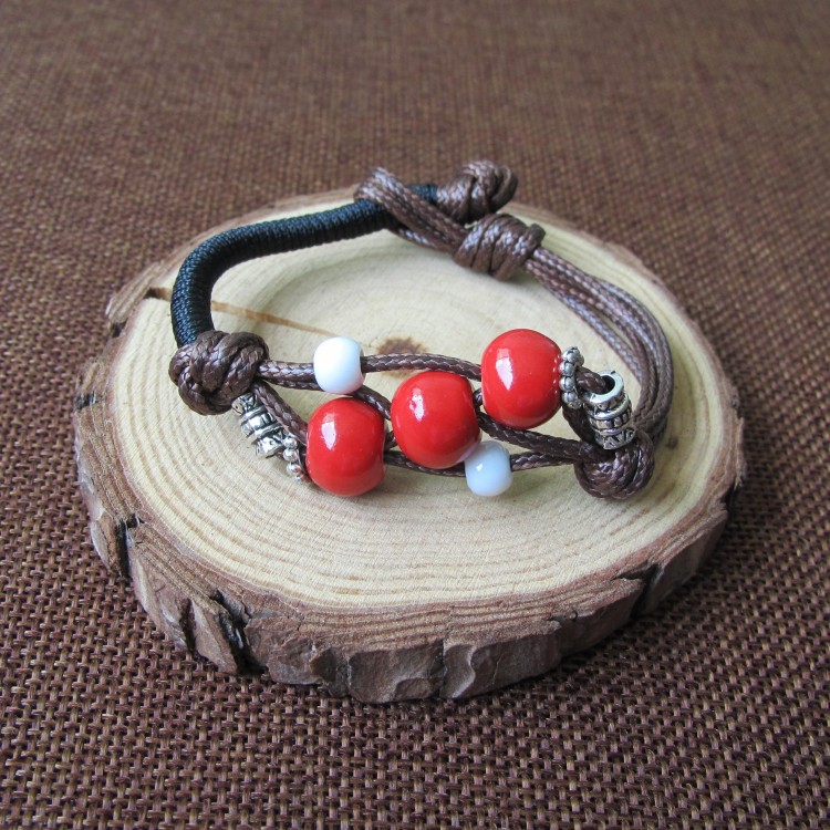 Gelang Etnik GK-23 Batu Keramik Red and White Beads