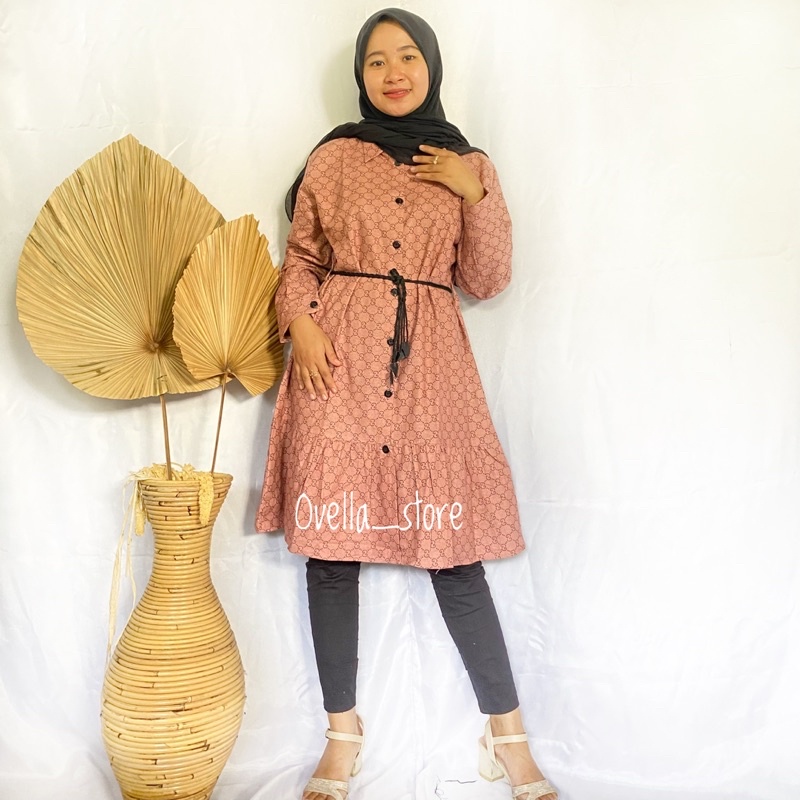 (SERI F) NEW! TUNIK KATUN LINEN/RAMI FREE TALI PINGGANG