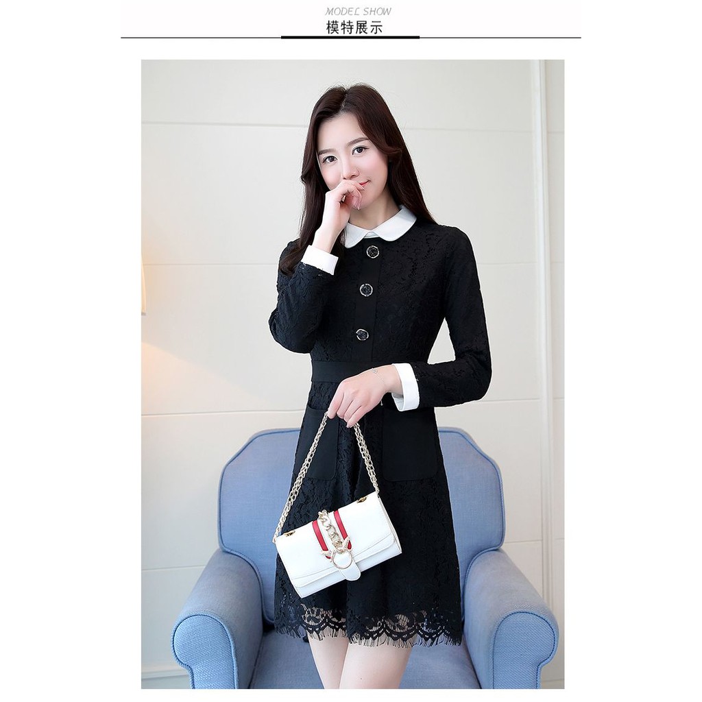 oi649- baju terusan wanita dress import brokat hitam