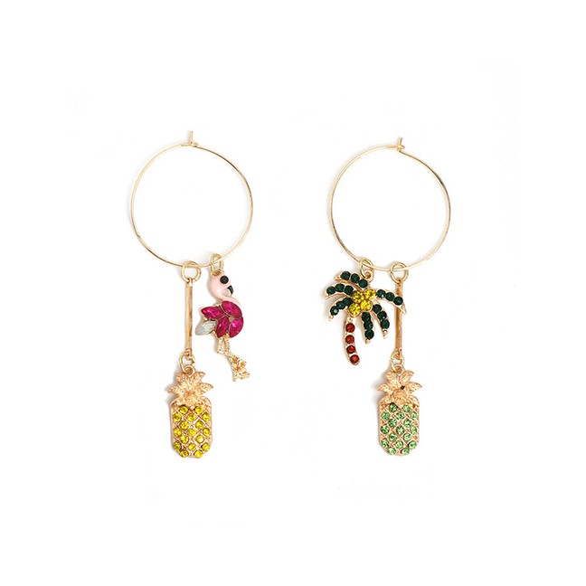 LRC Anting tusuk Fashion Flamingo Coconut Diamond Geometric Asymmetric Earrings D80094
