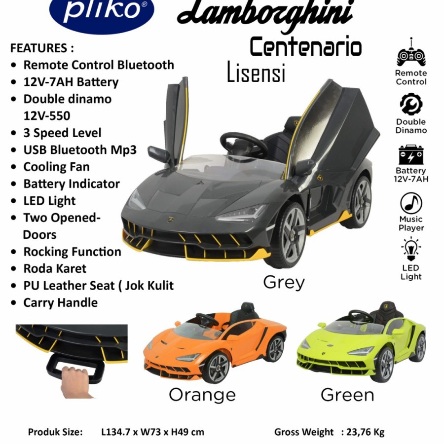 Mainan Anak Mobil Aki Pliko Lamborghini PK3898LN