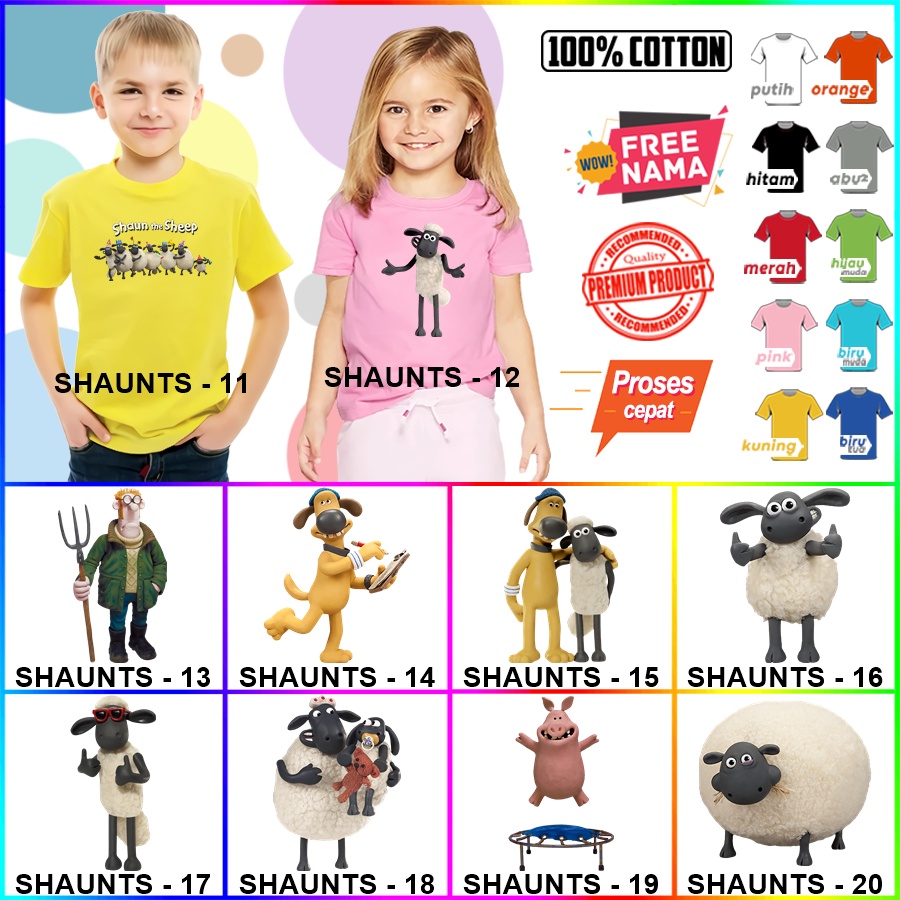 Baju Kaos ANAK DAN DEWASA SHAUN THE SHEEP COUPLE (FREE NAMA)