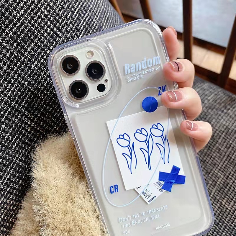 Case Bahan Akrilik Transparan Motif Bunga Biru 13 Pro 13prm Untuk iPhone 11 7Plus 8Plus Xr XS 13 12 Pro Max