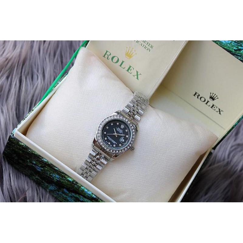 Jam Tangan Wanita Rolex Diamond Rantai Steel Free Box Besar + Kartu