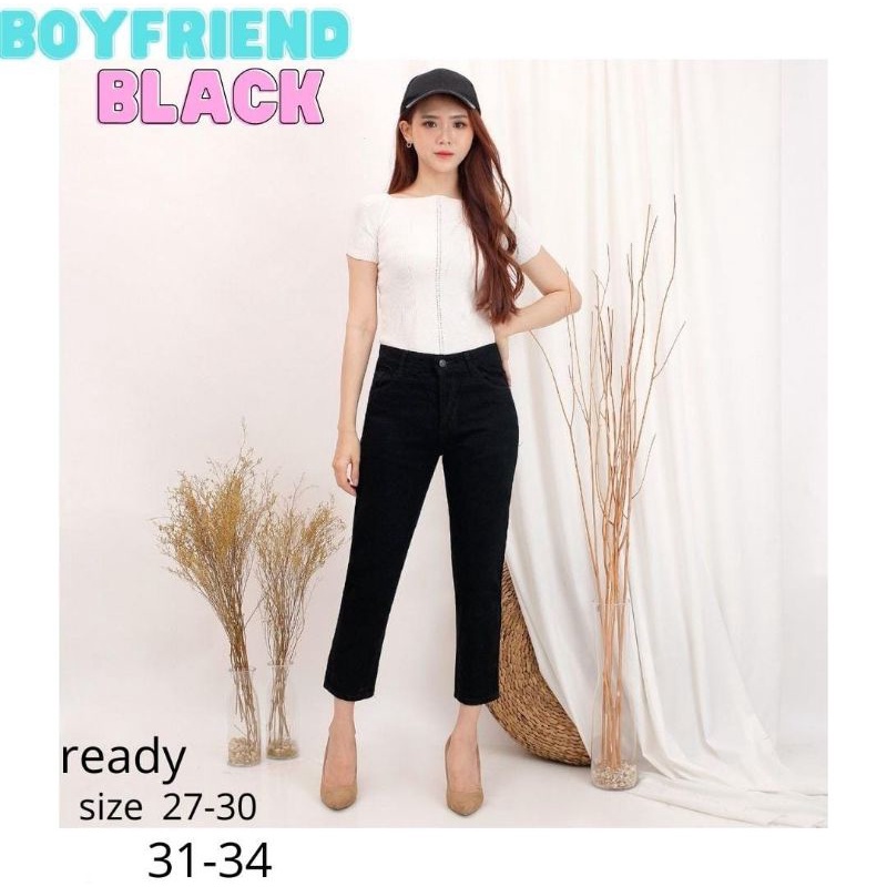 BLACK/HITAM Basic Boyfriend jeans - Celana Boyfriend Jeans Wanita snow black &amp; snow blue