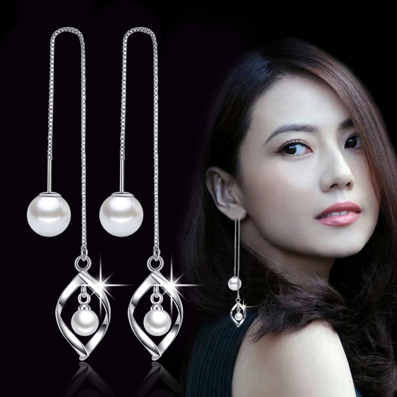 Anting Perak 925 Wanita Wanita Memutar perhiasan fashion garis telinga mutiara