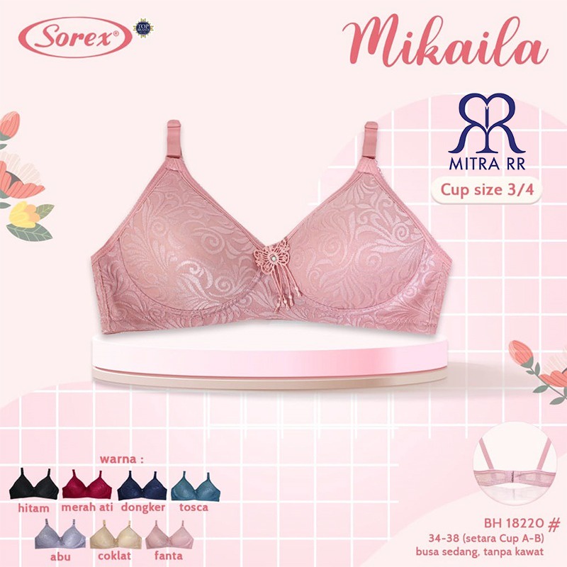 BH Sorex 18220 BH Busa Sedang Tanpa Kawat Brukat Lace Cutting Cup ¾ Setara Cup A B