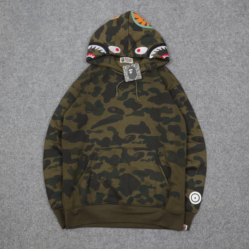 JAKET SWEATER HOODIE A BATHING APE BAPE SHARK WGM CAMO GREEN AUTHENTIC