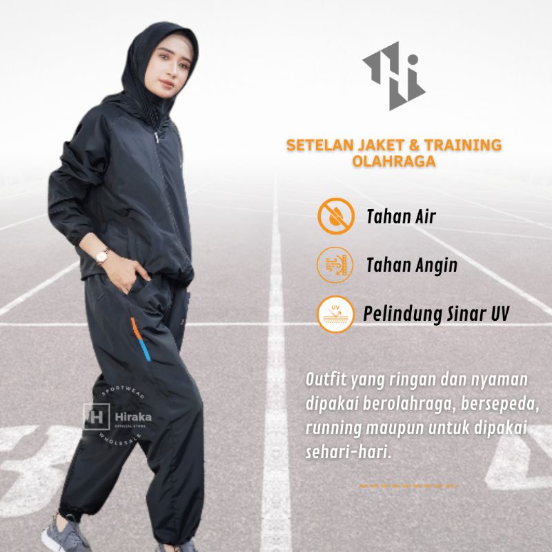 HIRAKA Set Olahraga Wanita / Stelan Jaket Celana Sport / Setelan Pakaian Perempuan Olahraga One Set / Pakaian Olahraga Pria 1 Set-1