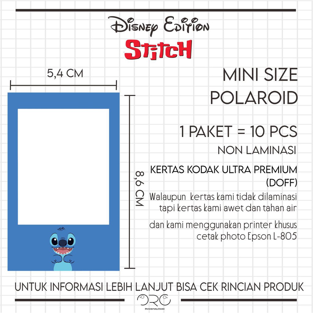 

CETAK POLAROID MINI SIZE DISNEY EDITION STICH NON LAMINASI