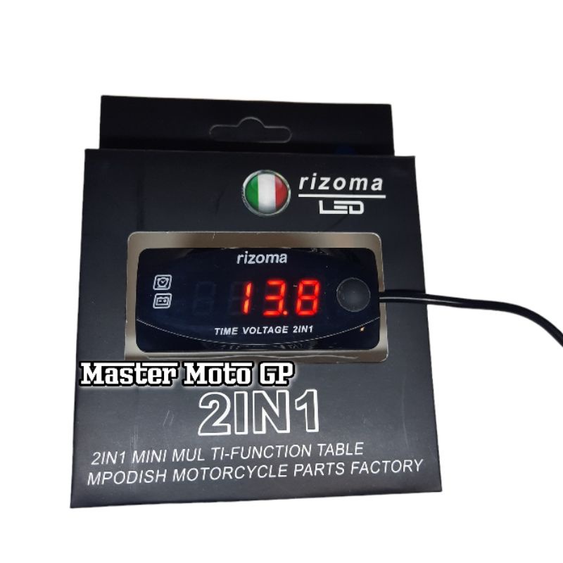 Digital voltmeter 2in1 Rizoma led 7,1cm volt meter time 2in1 mini multi fungsi Volt meter jam sepeda motor