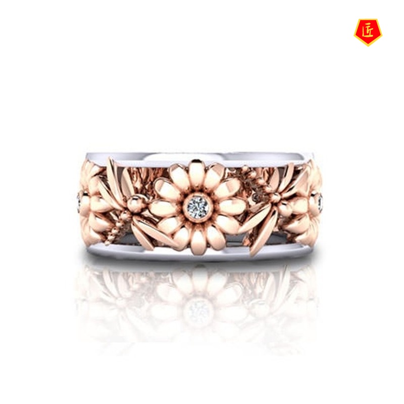 [Ready Stock]Creative Sunflower Chrysanthemum Ring 18K Rose Gold Fashion Elegant