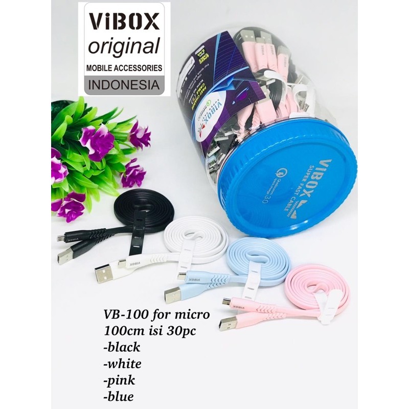 GROSIR ~ 1TOPLES ISI 30PCS KABEL DATA VIBOX VB100 ORIGINAL QUALCOMM 3.0 MICRO TYPE C