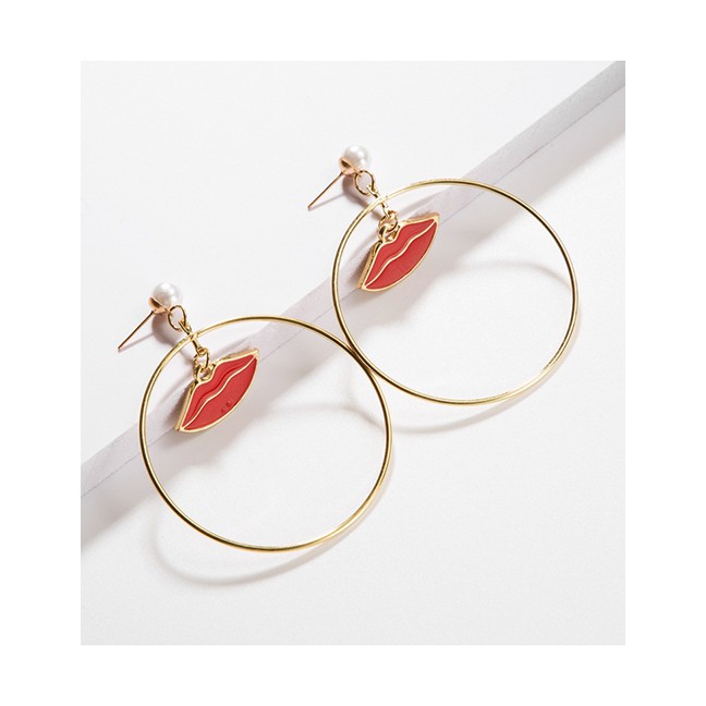 LRC Anting Tusuk Fashion Gold Big Circle Lip Earrings D44775