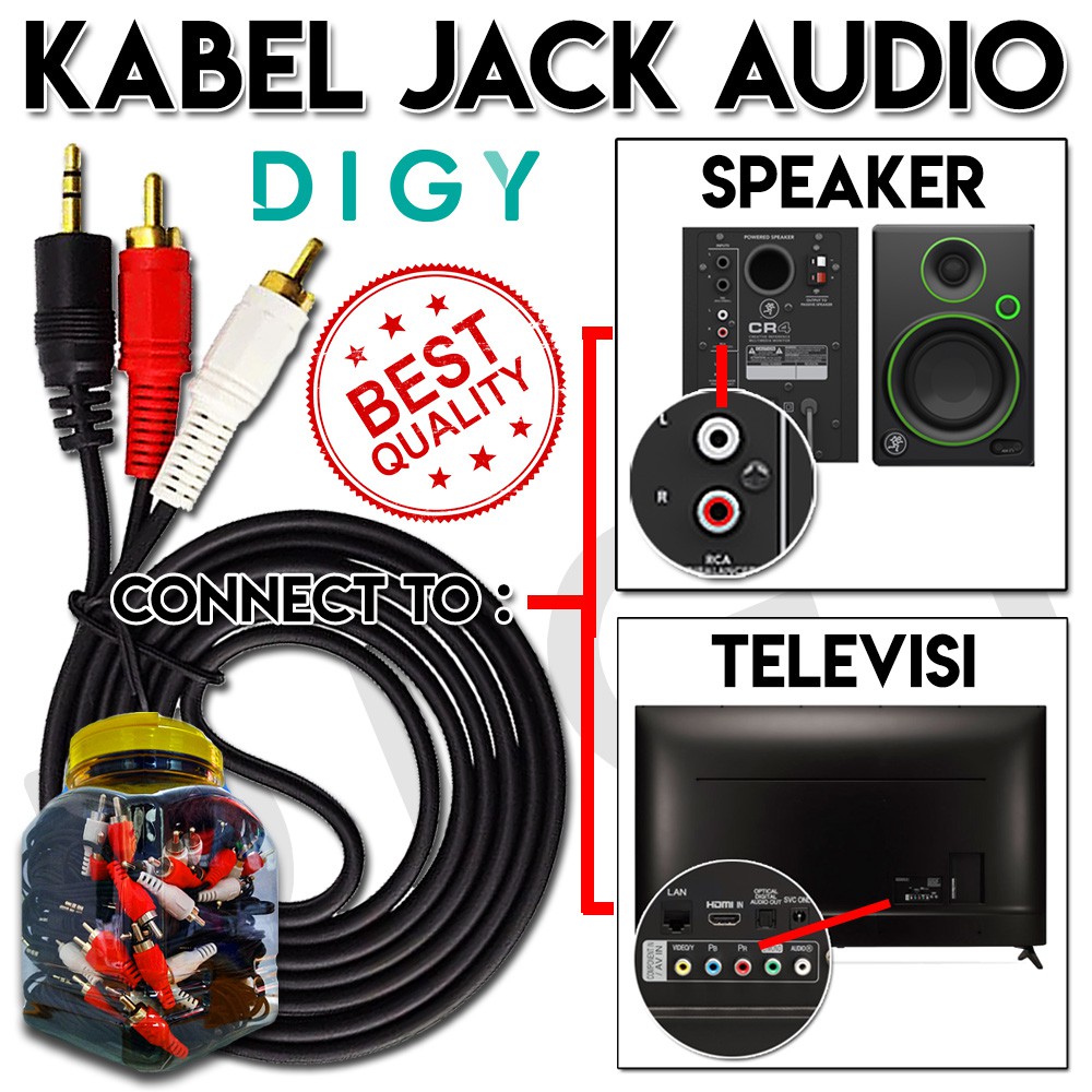 [ 1.2m ] Kabel 3 RCA AUX AUDIO A/V High Quality / Kabel Audio