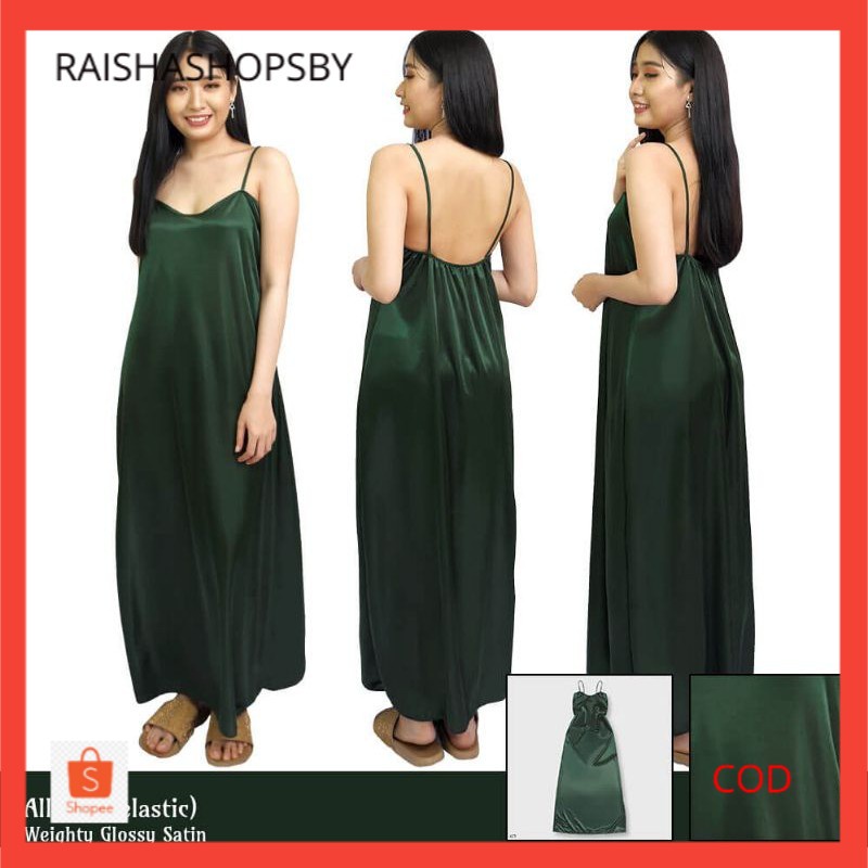 Daster wanita sexy panjang baju tidur satin hijau 1384HDR