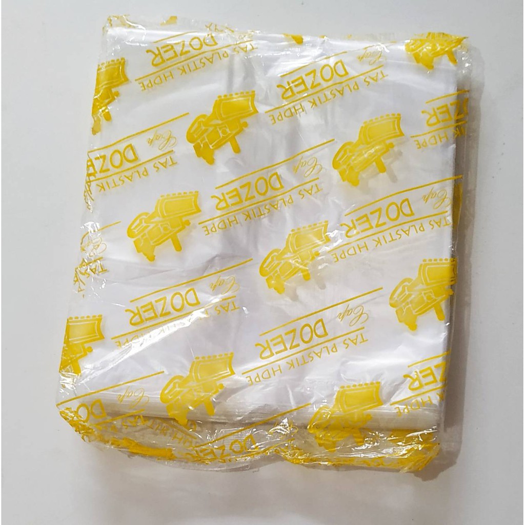 Kantong Kresek Bening / Kantong Kresek Dozer kuning, ukuran 15 cm, isi 50 lembar