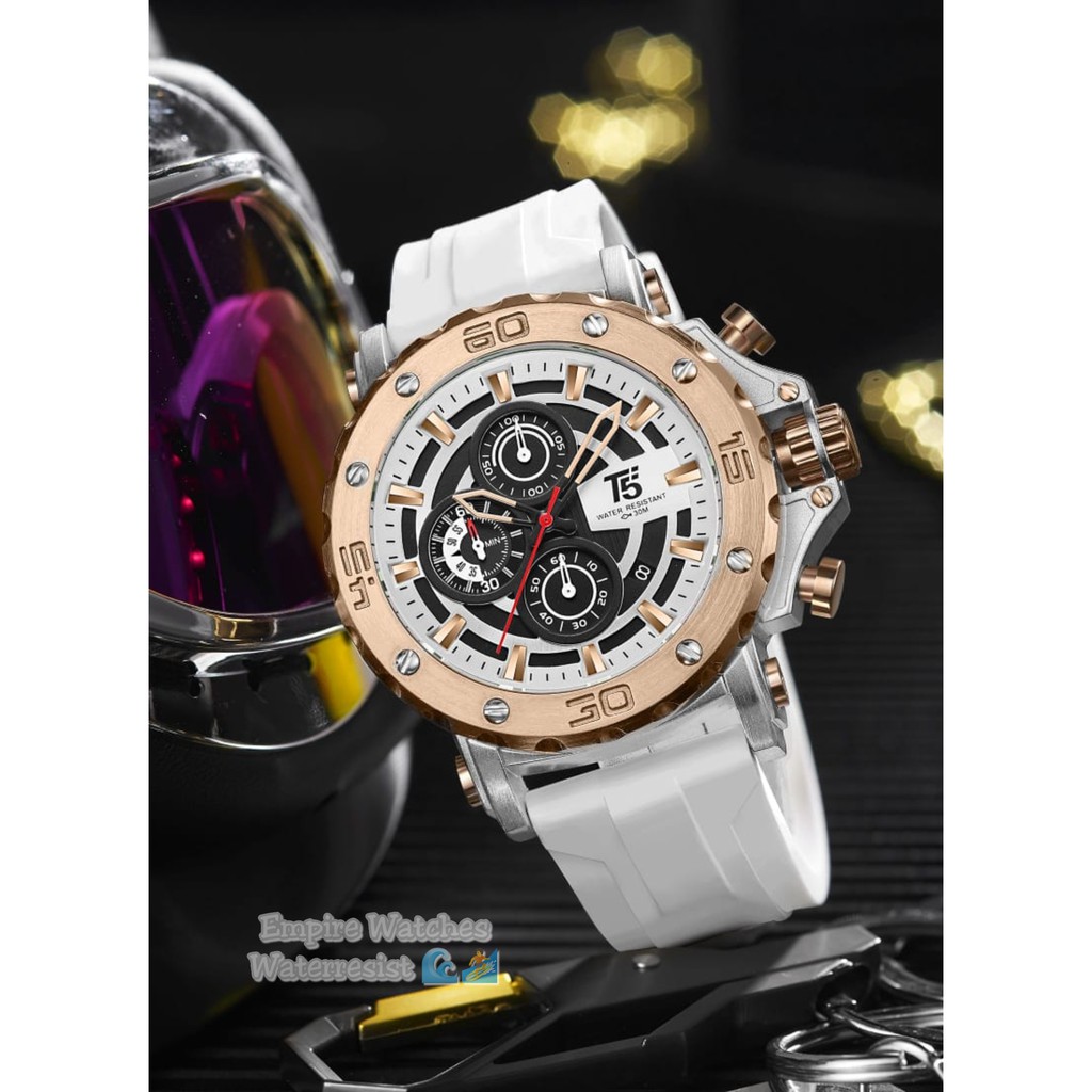Jam Tangan T5 H3865G H3865 3865 Pria Cowok Analog Chrono dan Tanggal Aktif Strap Rubber Original Wat