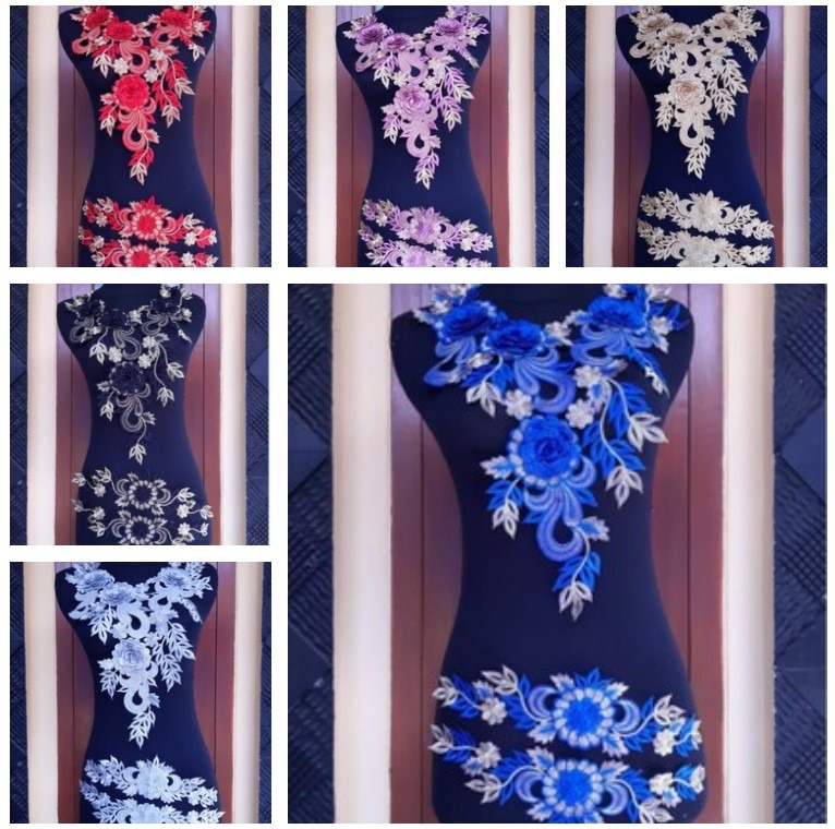 Renda Bordir Set Dada D Camelia Patch Lace Embroidery Motif Tempel Khas Tasik Kebaya Gamis Fashion