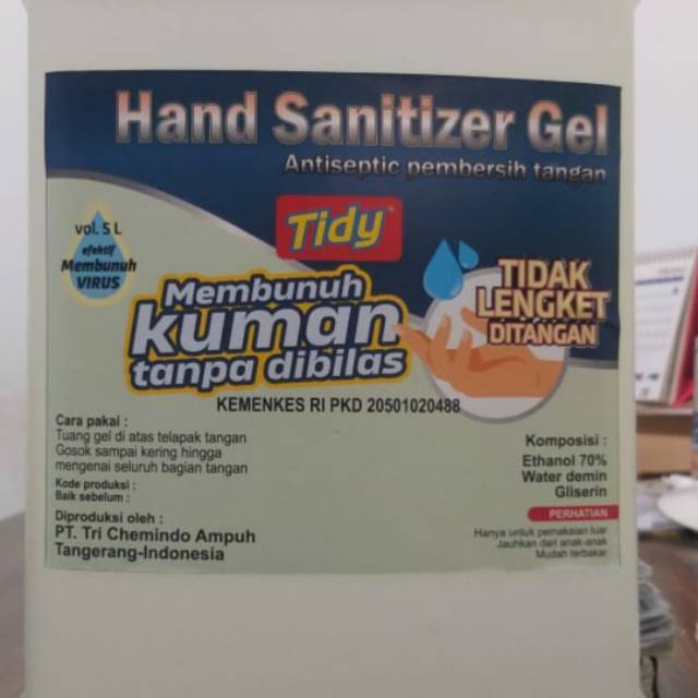 TIDY Hand sanitizer gel 5liter kemenkes