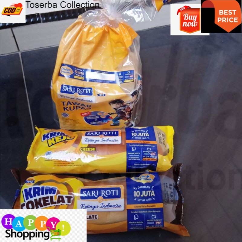 

Toserba Collection Roti Sari Roti Satu tawar kupas+krim keju dan krim cokelat Bandung - Cimahi