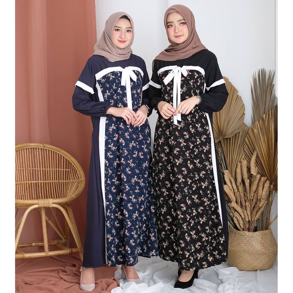 CUCI GUDANG ALIYA DRESS Bahan Mat Moscrepe Mix Monalisa Baju Hijab Panjang Simple Gaun Trendy Gaun Muslimah