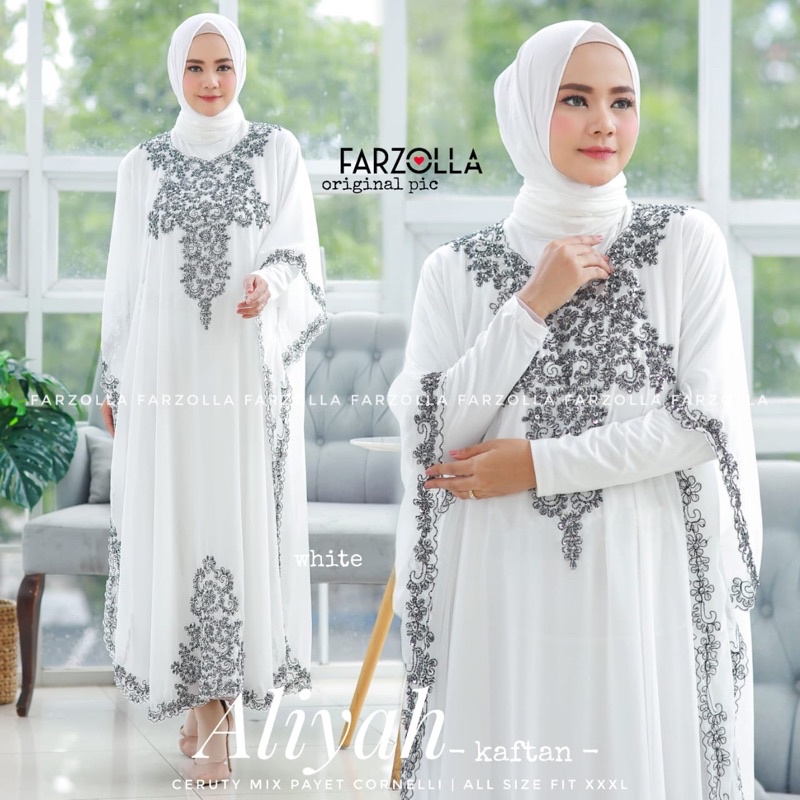 Kaftan Agatha Luna Asmiranda Gemini Isyana Chloe Aliyah Gamis Jumbo Original-White
