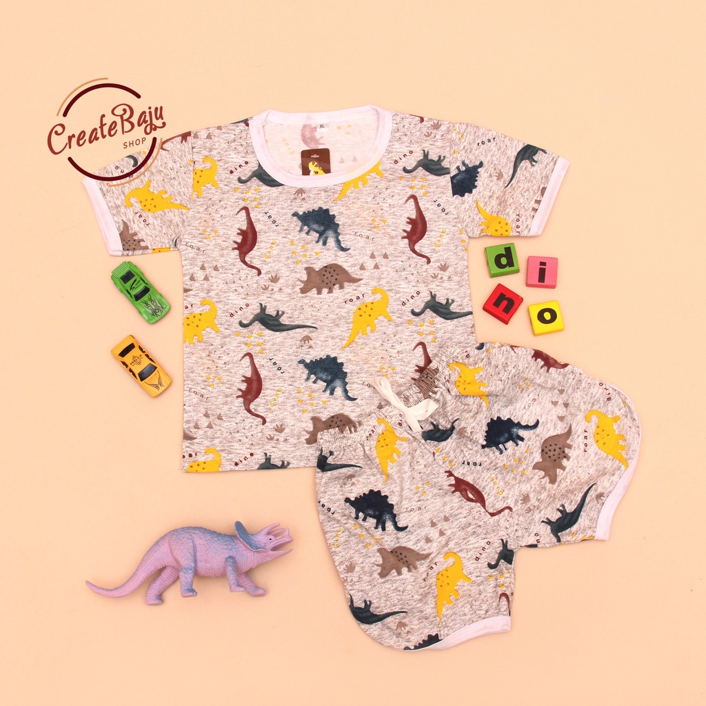 PROMO 7.7 SETELAN ANAK MOTIF DINO ROAR SETELAN ANAK POLOS UNISEX LENGAN PENDEK