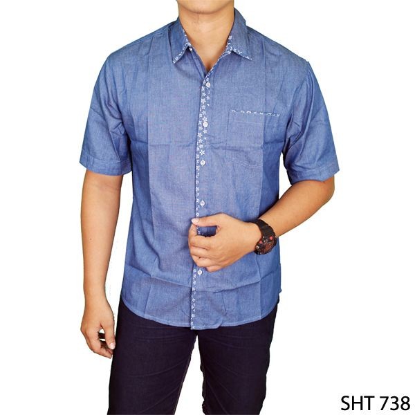 Casual Trendy Style Slimfit Shirts Katun Biru – SHT 738