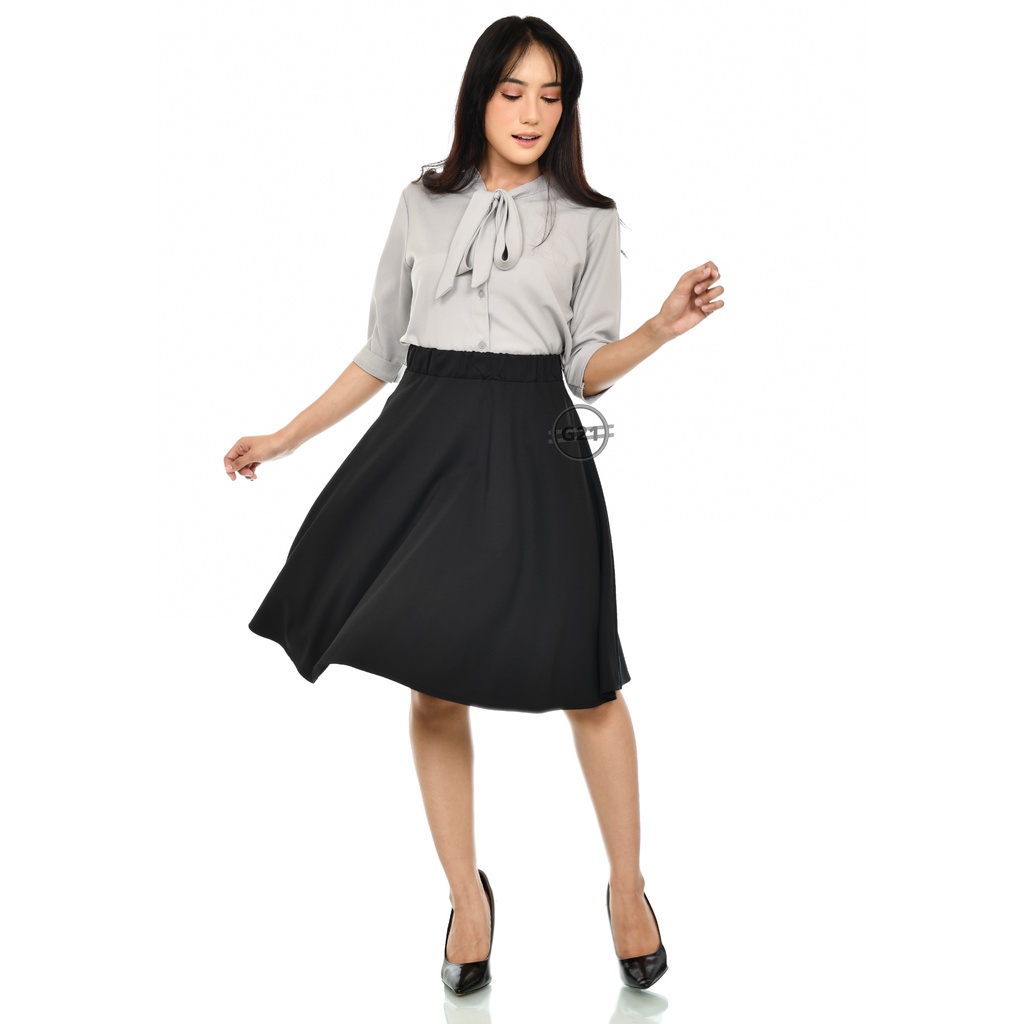 Rok Pendek Hitam Midi Skirt A line 3 4 Wanita Pinggang Karet Bahan Scuba Premium Strech Dan Melar High Quality Rok A Line Pendek Midi Skirt Hitam Casual Murah