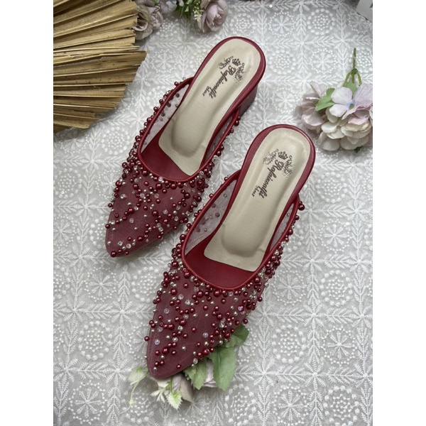 sepatu wedding shoes Rafaizoutfit merah marron tinggi 5cm tahu