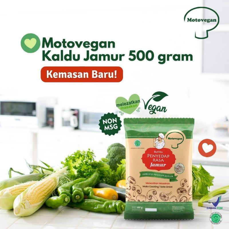 Kaldu Jamur Motovegan 500gr (NON MSG)/ Halal/Kemasan Baru