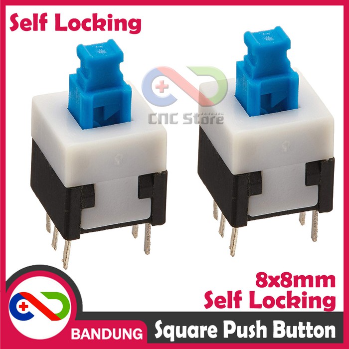 BLUE CAP SQUARE PUSH BUTTON 8X8MM SELF LOCKING LATCHING SWITCH