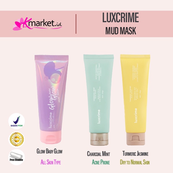 [BPOM] Luxcrime Baby Glow Baby Mud Mask | Charcoal Mint Mud Mask| Turmeric Jasmine Mud Mask