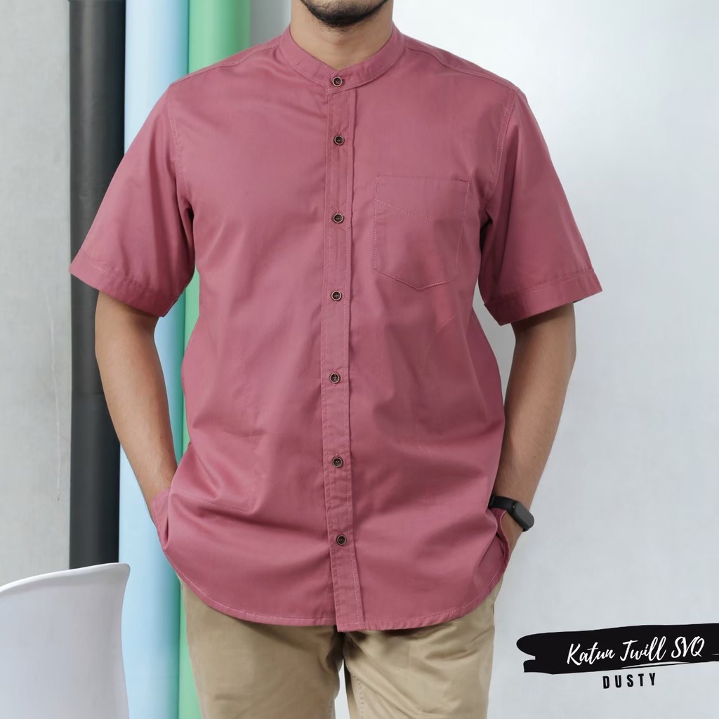 SAVIQ kemko lengan pendek baju muslim polos pria kemeja koko Hitam kode KQS4004