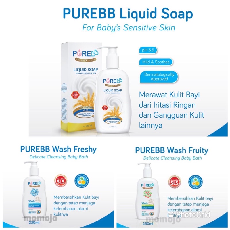 PURE Baby Bath Liquid Soap Sensitive Skin | Wash Freshy | Wash Fruity | Hair Lotion