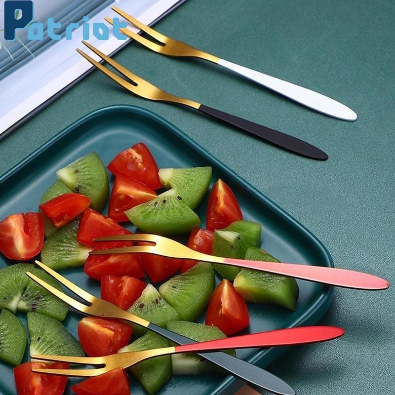 1PCS Fruit Flatware Luxury Stainless Steel Mini Two-tine Fork for Party ,Banquet ,Cocktail ,Dessert ,Fruit ,Cakes,Salad Kitchen Tools