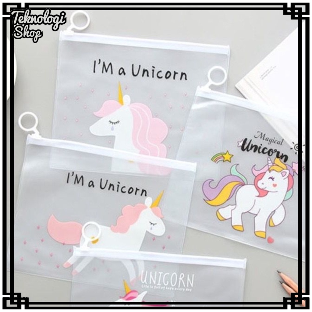 ZIPPER POUCH A5 TRANSPARANT Motif UNICORN