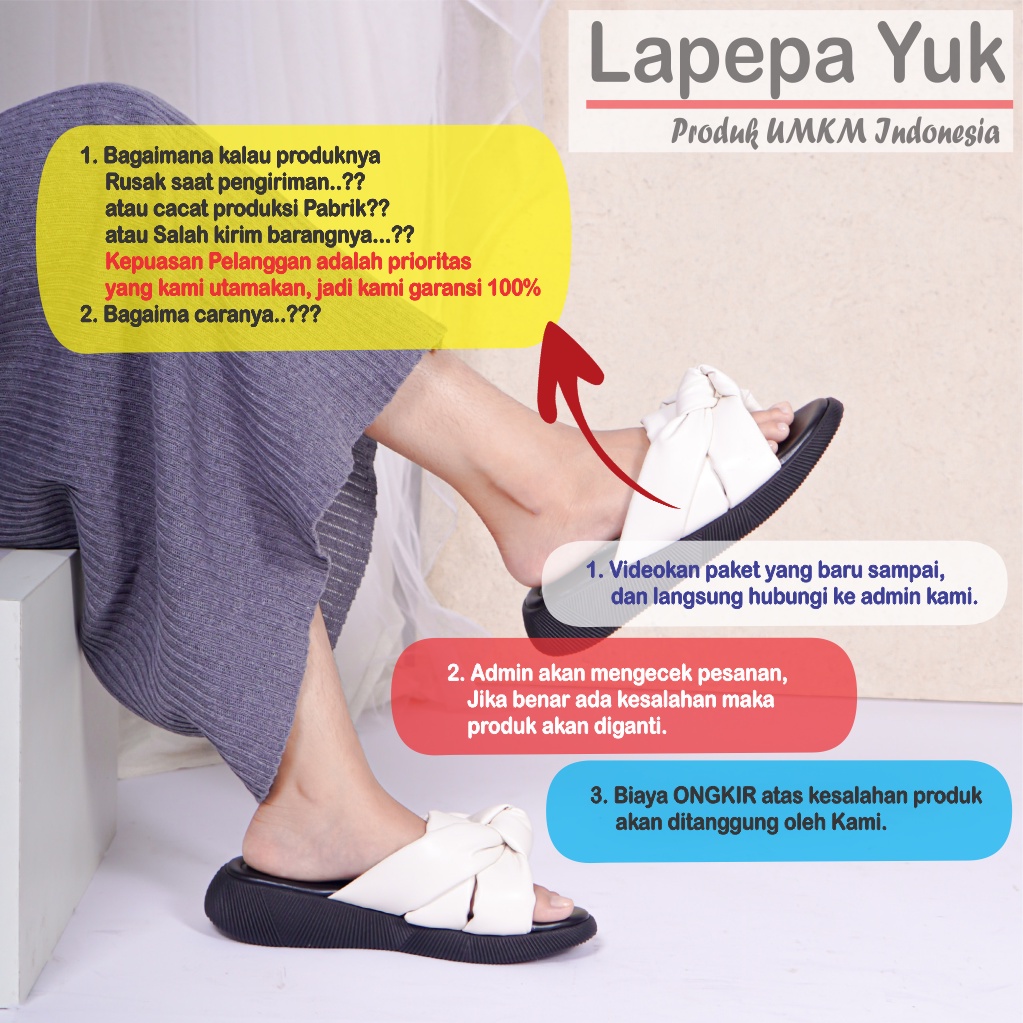 LAPEPA YUK - Sandal Wanita Wedges CALLA Sendal Cewek Platform Hak Tinggi 3cm Model Silang Unik Lucu Size 36 37 38 39 40 41 Pergi Jalan Casual Santai Rumah Slop Warna WHITE Putih Selop Premium Original Kekinian Terbaru Shoes ORI Mall Official Store