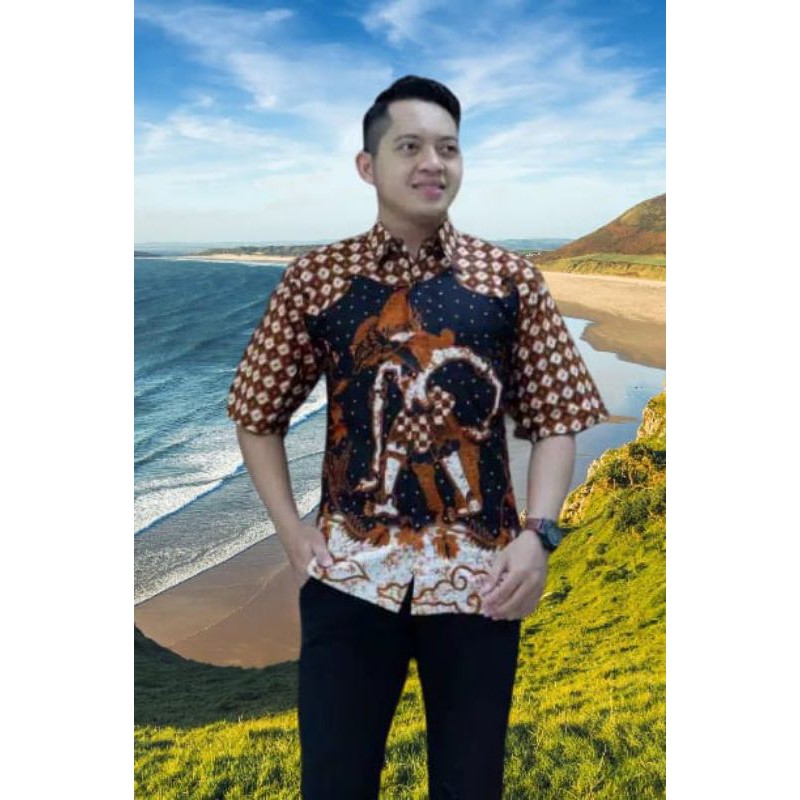 BAJU BATIK LENGAN PENDEK WAYANG/HEM WAYANG KULIT